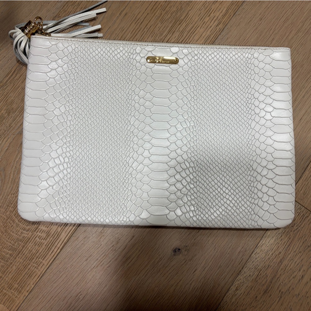 GiGi New York White Snake-Embossed Leather Wristlet Clutch